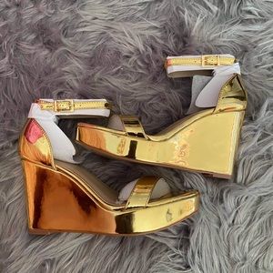 Metallic Gold Ankle Strap Wedges
